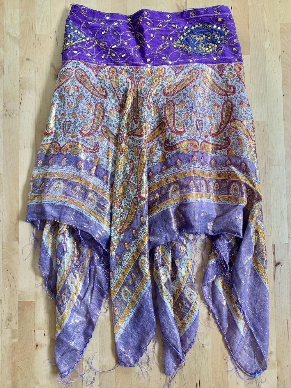 Purple Paisley Handkerchief Hem Skirt